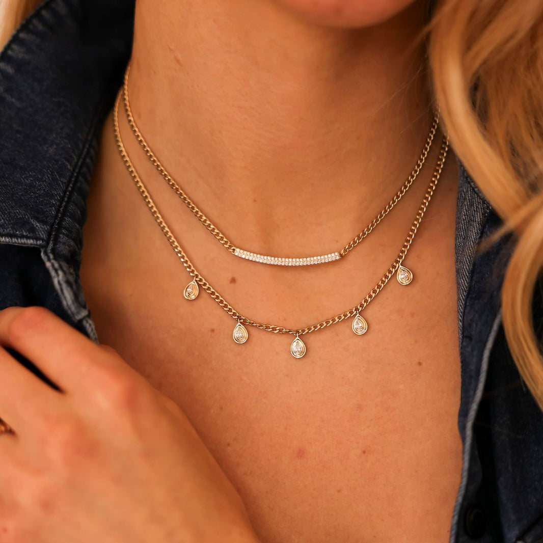 Yellow Gold-2^Diamond Station Necklaces: Nana Bernice Cuban Chain Station Necklace in Yellow Gold