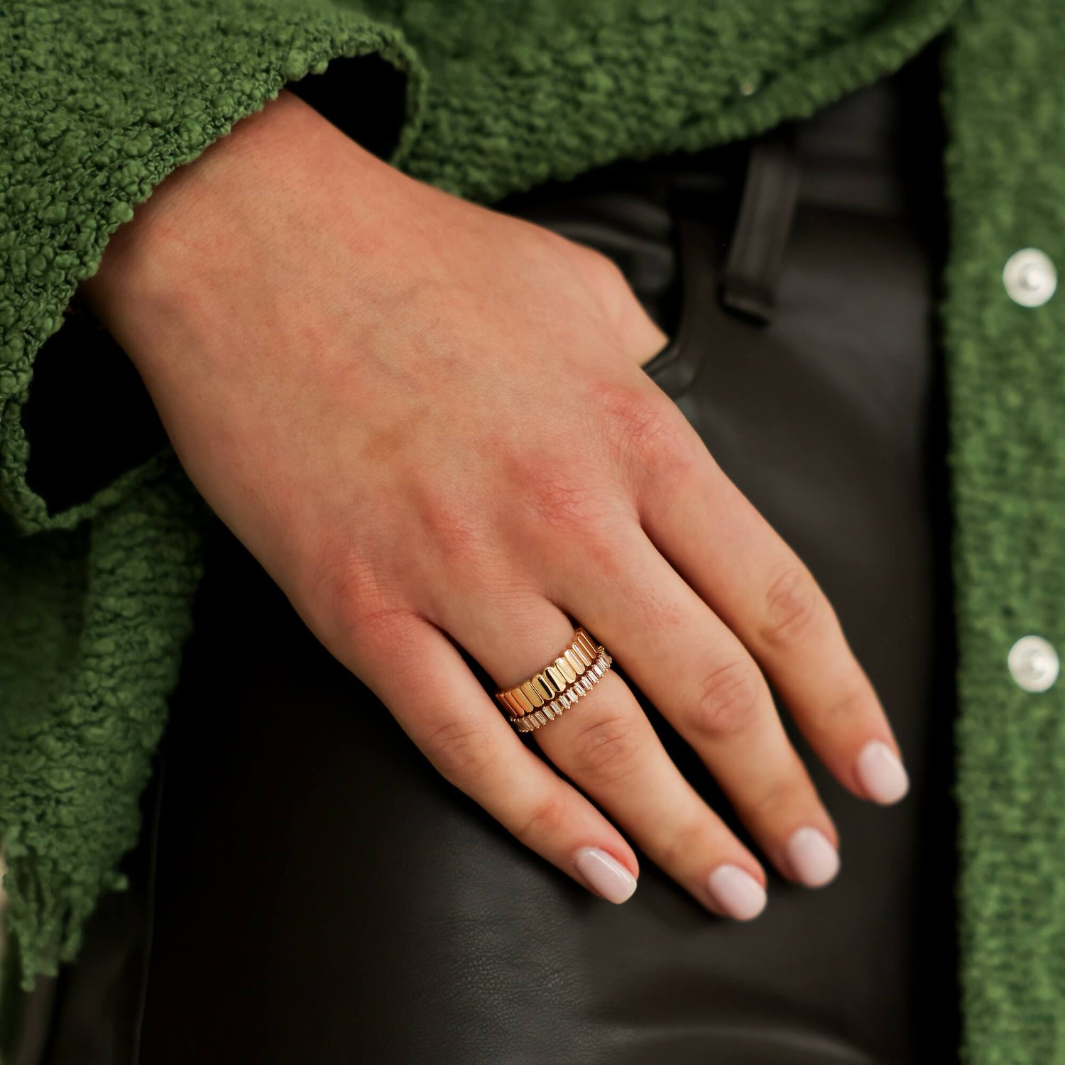 Yellow Gold^8-Gold Bands: Melody Eden Vertical Gold Bar Ring in Yellow Gold