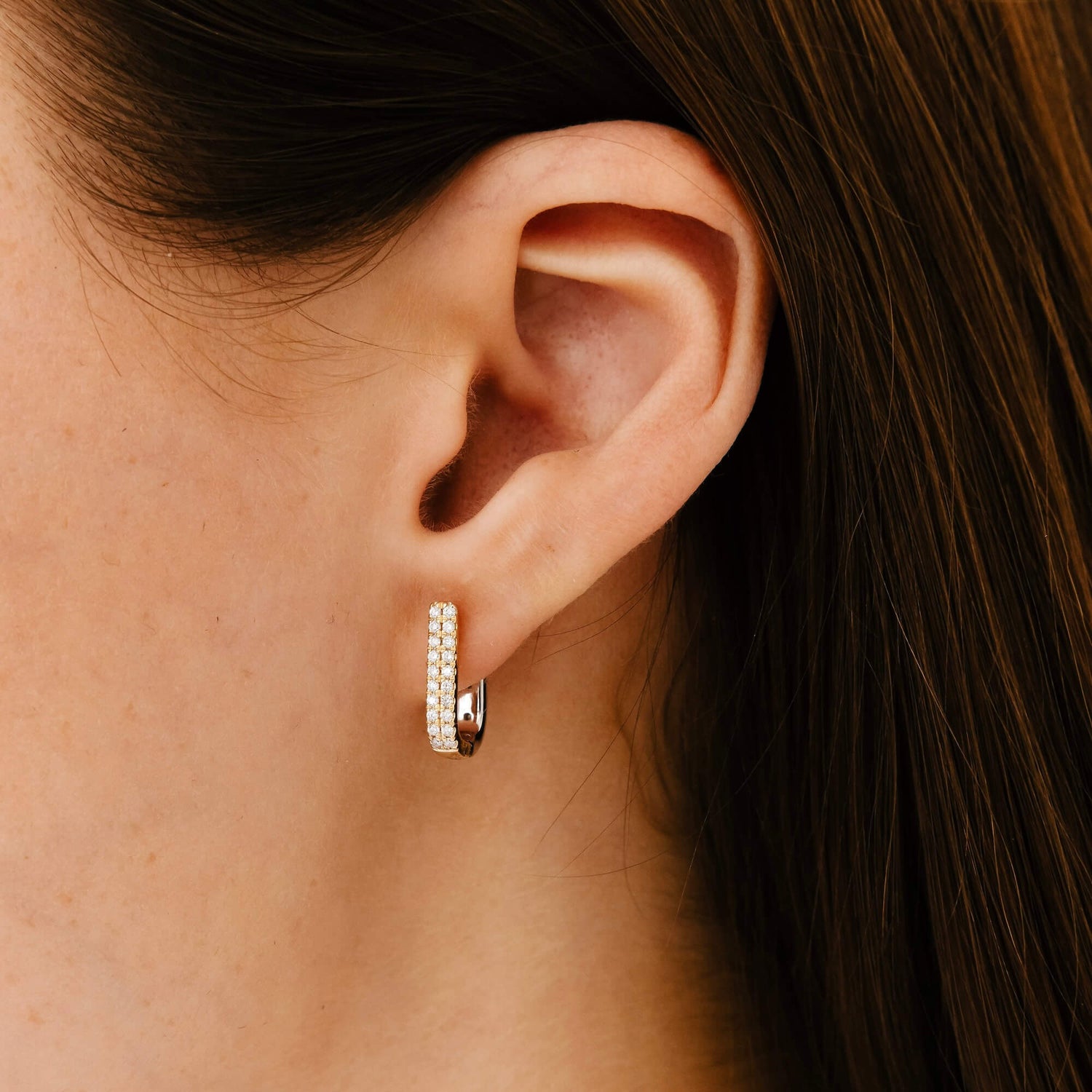 Yellow Gold-3^Diamond Hoop Earrings: DRD Reversible U Hoops in Yellow Gold