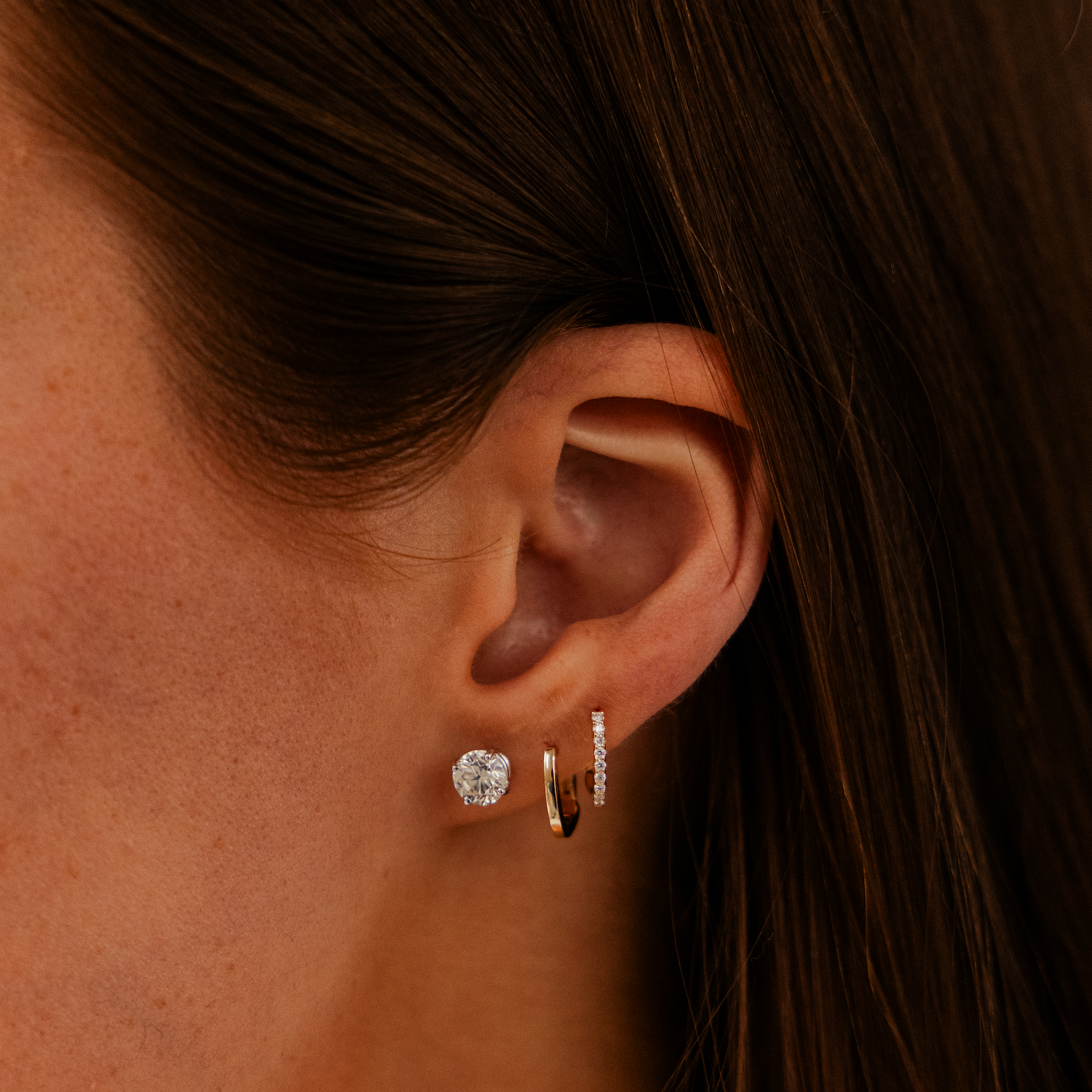 Yellow Gold-6^Diamond Huggie Earrings: DRD Single Huggie in Yellow Gold