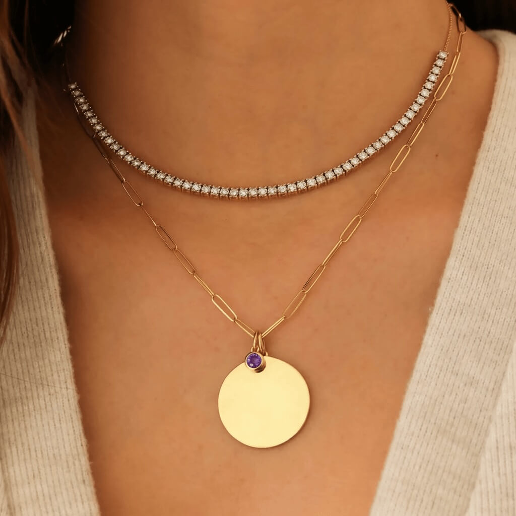 White Gold-2^Designer Diamond Necklaces: DRD Birthstone Charm in White Gold. February