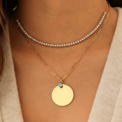Yellow Gold-3^Designer Diamond Necklaces: DRD Birthstone Charm in Yellow Gold. December
