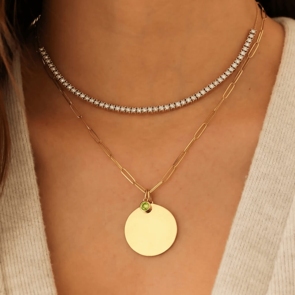 White Gold-2^Designer Diamond Necklaces: DRD Birthstone Charm in White Gold. August