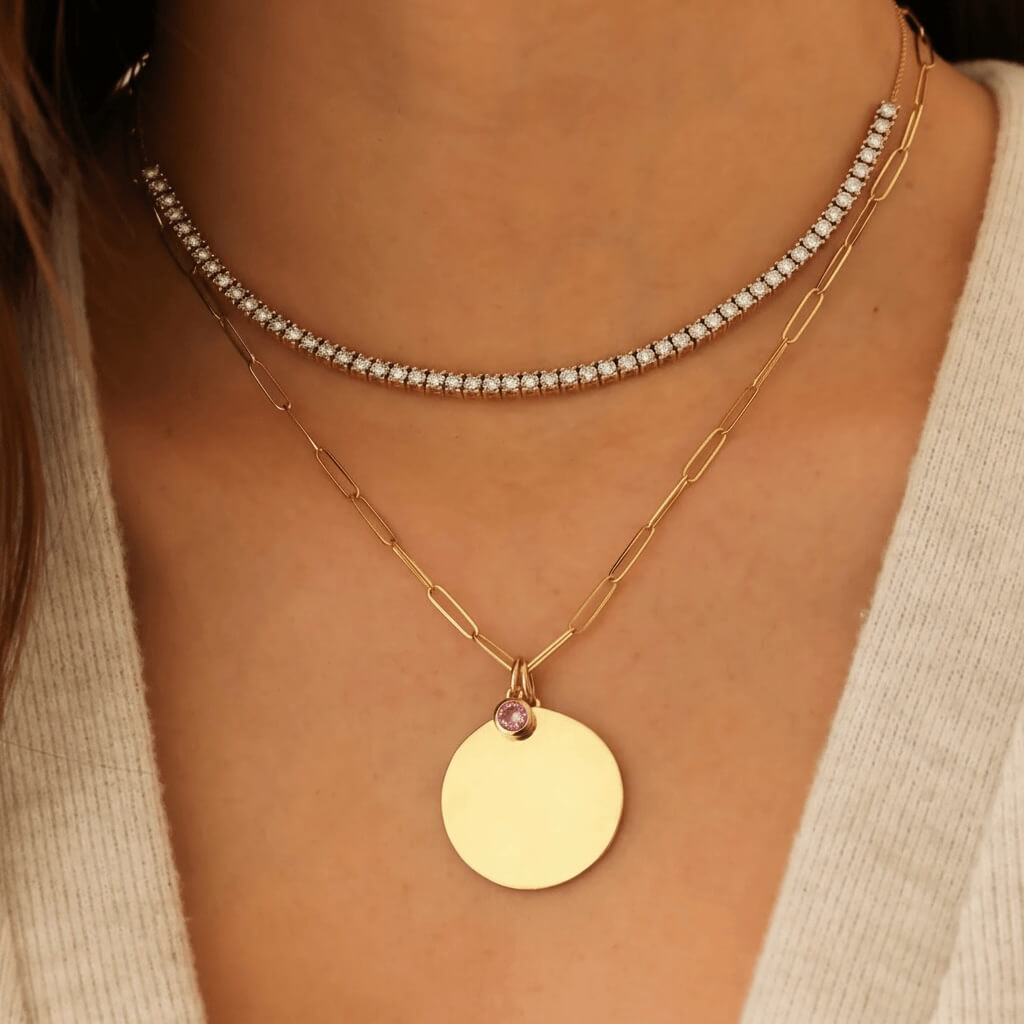 White Gold-2^Designer Diamond Necklaces: DRD Birthstone Charm in White Gold. October