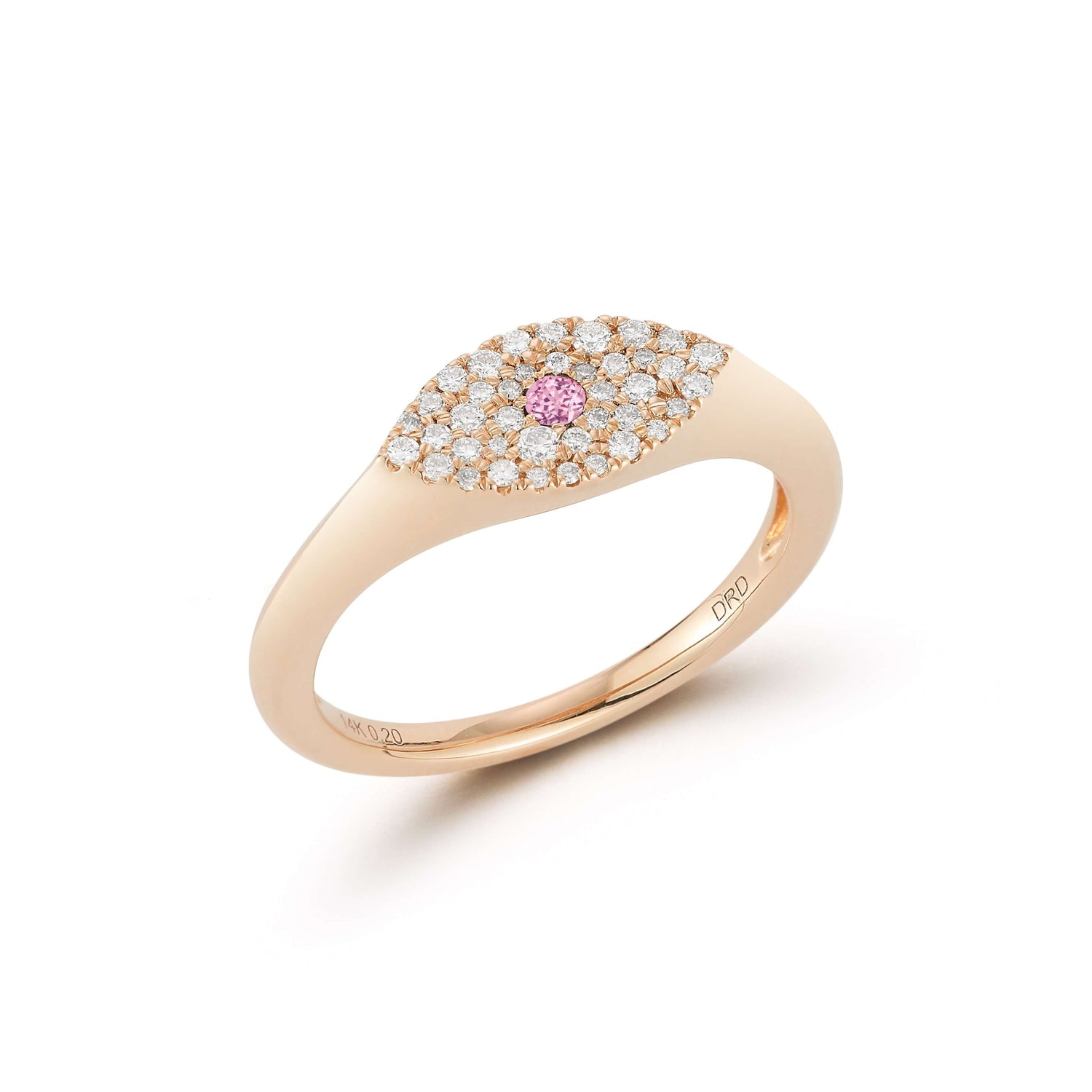 Rose Gold-1^Diamond Signet Rings:  Carly Michelle Pink Sapphire Evil Eye Signet Ring in Rose Gold