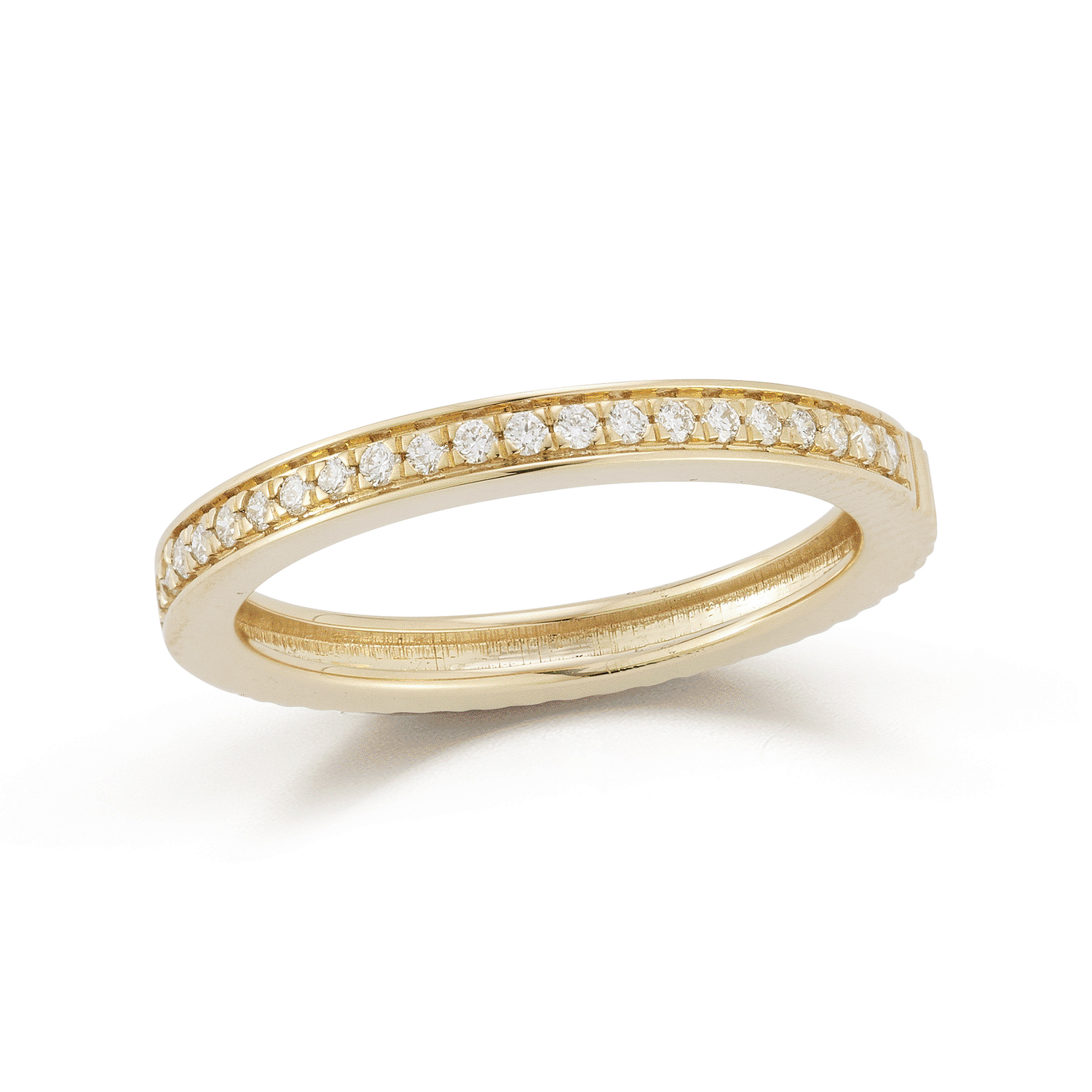 Yellow Gold-4^Diamond Stacking Rings: Teddi Paige Half Fluted and Half Diamond Ring in Yellow Gold