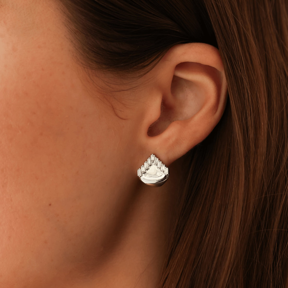 White Gold-2^Designer Stud Earrings: Sadie Pearl Gold Ear Cuff in White Gold