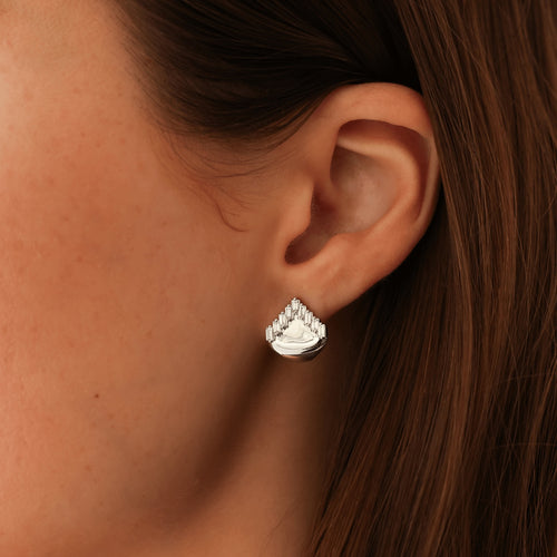 White Gold-2^Designer Stud Earrings: Sadie Pearl Gold Ear Cuff in White Gold