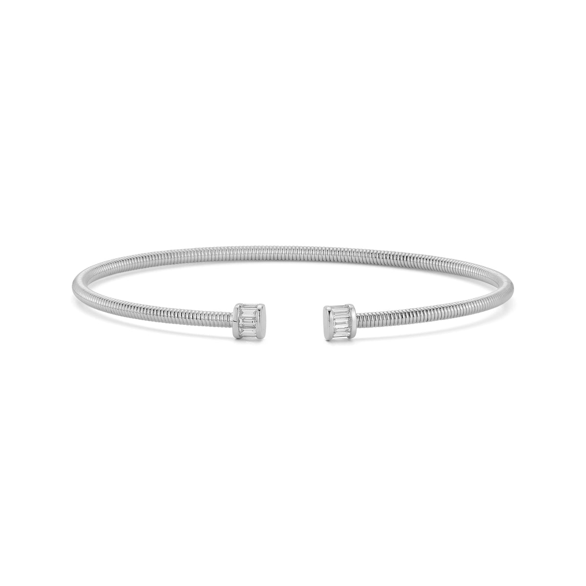 White Gold-1^Diamond Cuff Bracelets: Sadie Pearl Channel Set Baguette Flexi Cuff in White Gold