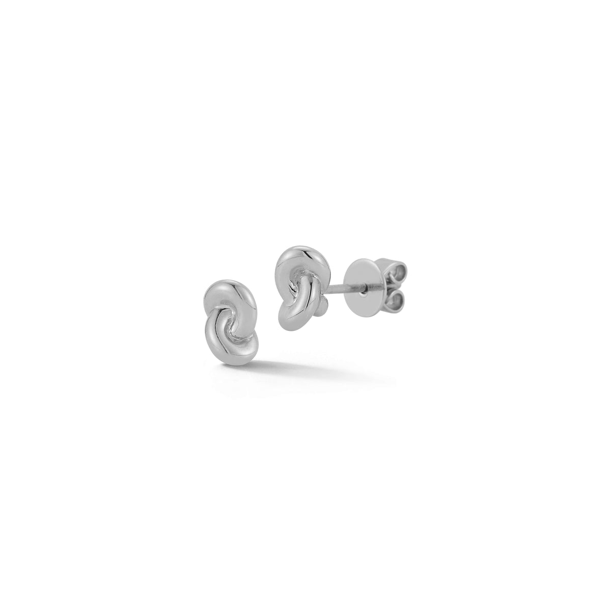 White Gold-1^Designer Stud Earrings: Nana Bernice Mini Gold Knot Studs in White Gold