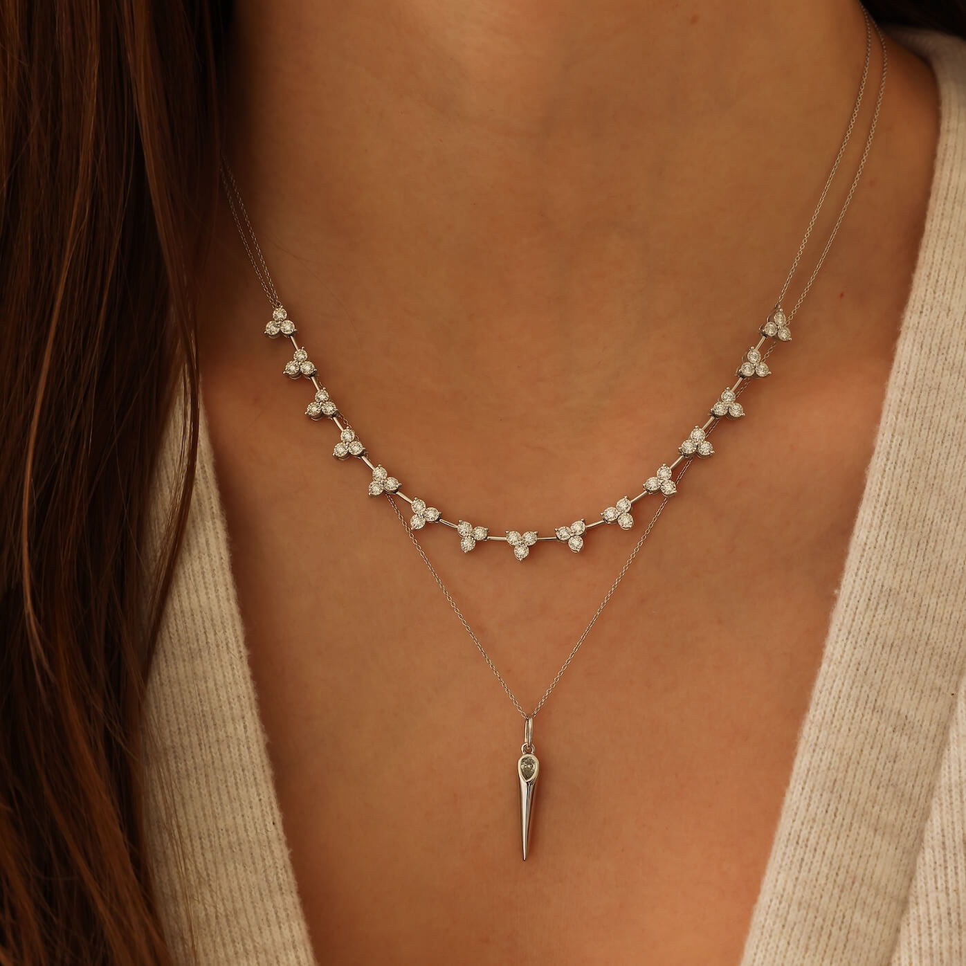 White Gold-2^Designer Diamond Necklaces: DRD Diamond Hexagon Charm
 in White Gold