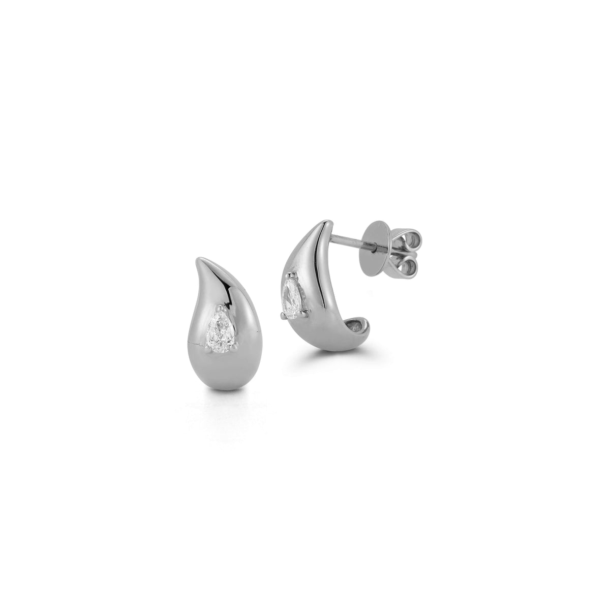 White Gold-1^Diamond Huggie Earrings: Taylor Elaine Gold Teardrop Huggies In White Gold
