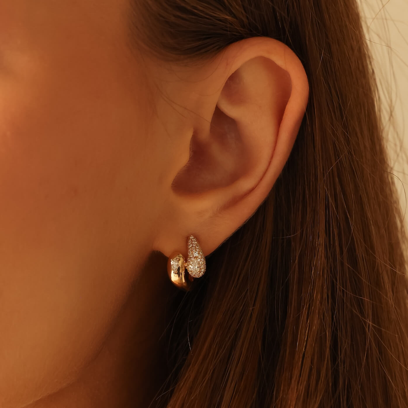 Yellow Gold-2^Diamond Hoop Earrings: Taylor Elaine Pavé Bypass Hoops In Yellow Gold