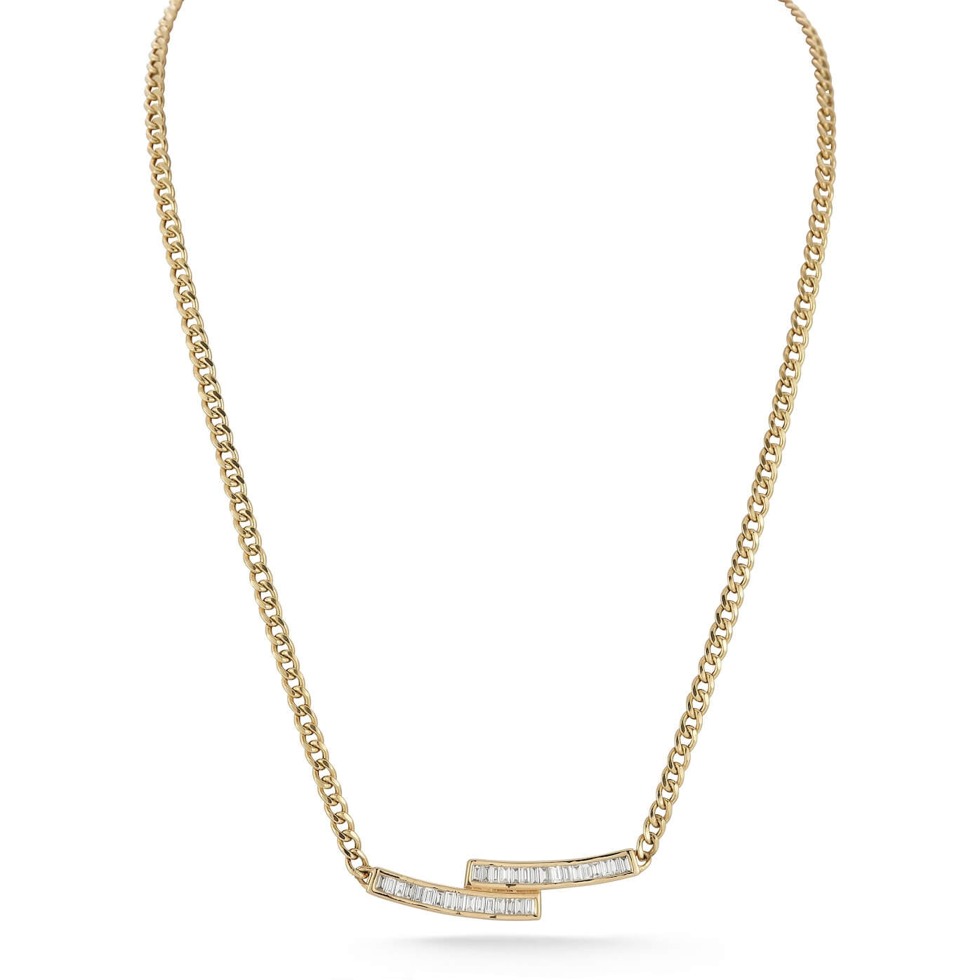 Yellow Gold-1^Diamond Bar Necklaces: Sadie Pearl Bybass Cuban Chain Bar Necklace in Yellow Gold