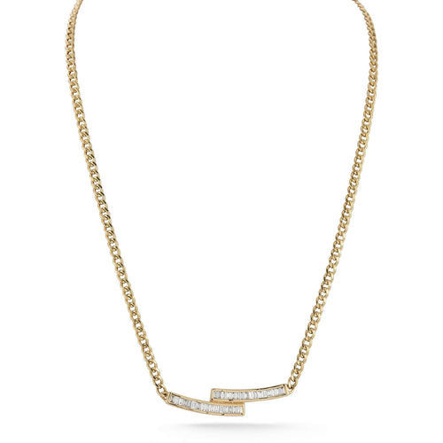 Yellow Gold-1^Diamond Bar Necklaces: Sadie Pearl Bybass Cuban Chain Bar Necklace in Yellow Gold