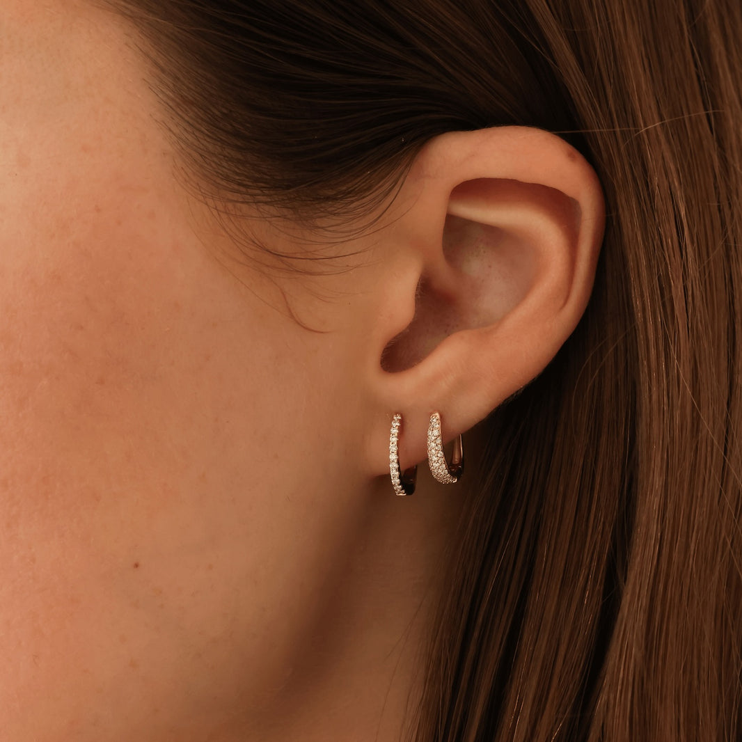 Yellow Gold-2^Diamond Huggie Earrings: DRD Medium Huggies in Yellow Gold