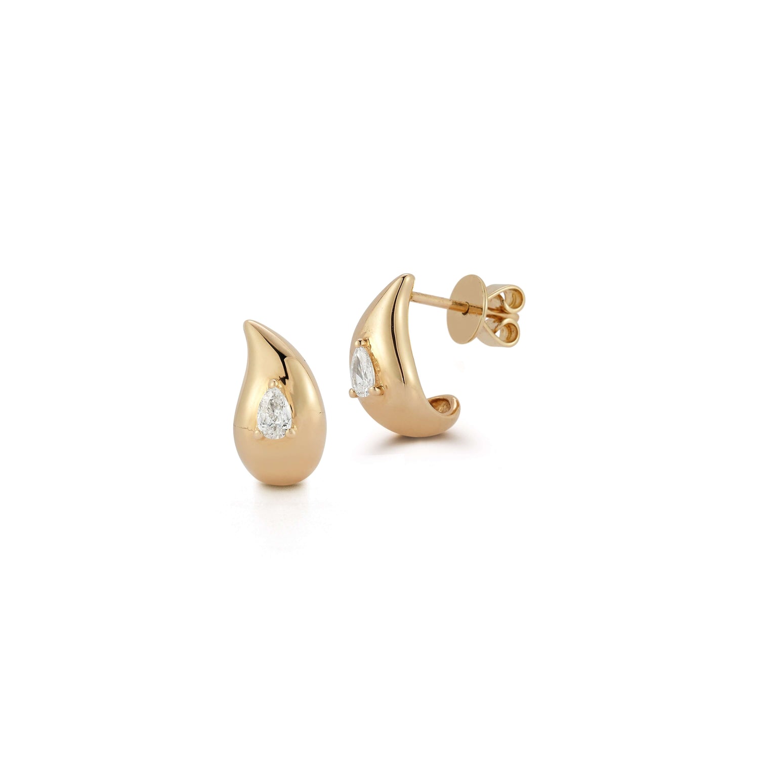 Yellow Gold-1^Diamond Huggie Earrings: Taylor Elaine Gold Teardrop Huggies In Yellow Gold