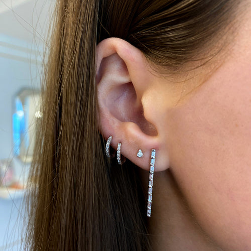 White Gold-2^Diamond Drop Earrings: Sadie Pearl Baguette Vertical Bar Drop Earrings in White Gold