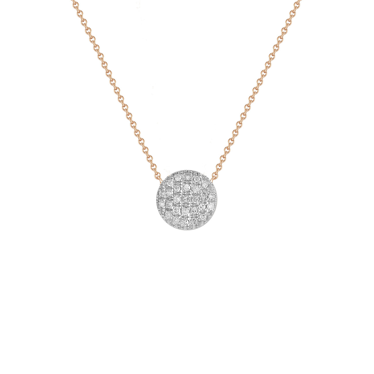 Rose Gold+White Gold^1 Diamond Pendant Necklaces: Lauren Joy Medium Disc Necklace in Rose Gold+White Gold