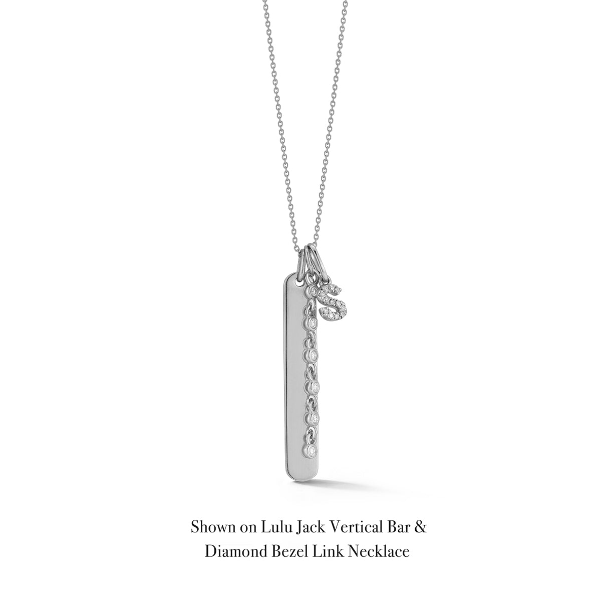 White Gold-3^Designer Diamond Necklaces: DRD Pave Diamond Initial Charm in White Gold