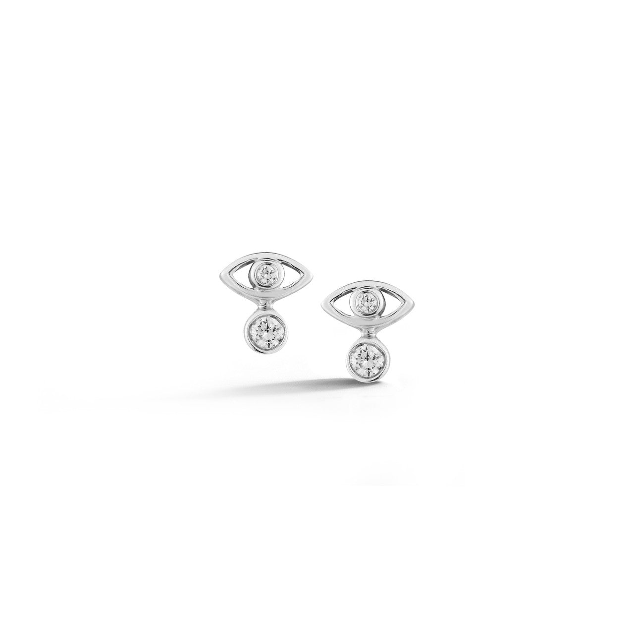 White Gold-1^Designer Stud Earrings: Lulu Jack Stacked Evil Eye Studs in White Gold