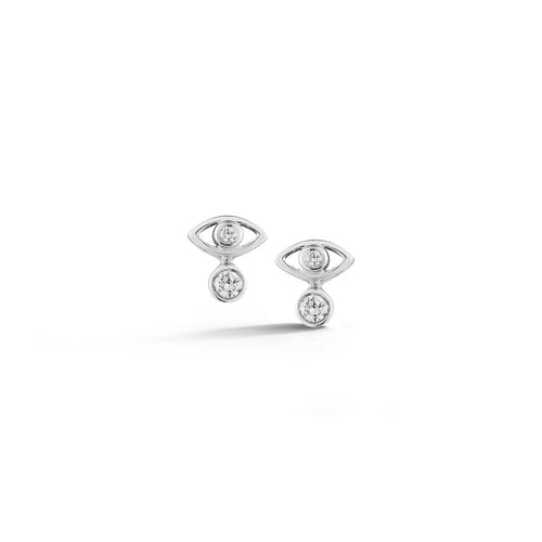 White Gold-1^Designer Stud Earrings: Lulu Jack Stacked Evil Eye Studs in White Gold