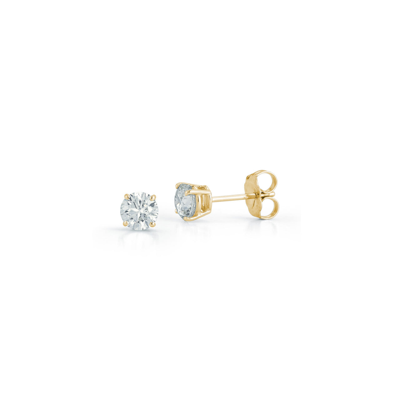 Yellow Gold-1^Diamond Stud Earrings - DRD Diamond Solitaire Studs 1.00 Ct. Total Weight in Yellow Gold. Four Prong Setting