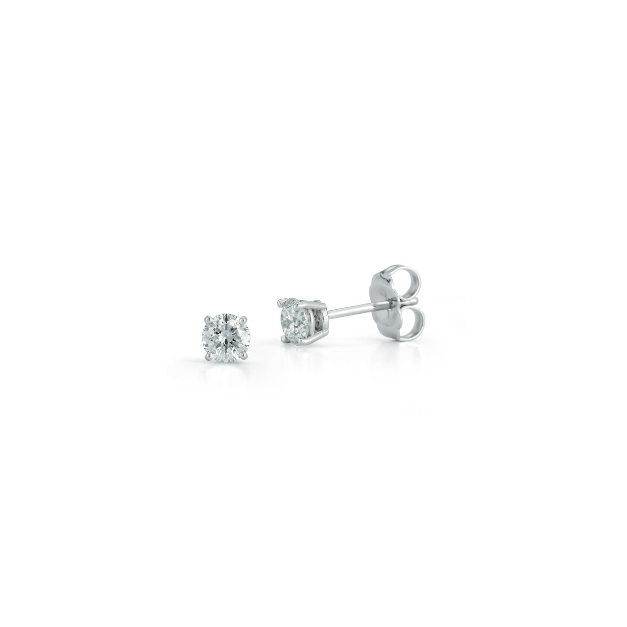 White Gold-1^Diamond Stud Earrings - DRD Diamond Solitaire Studs 0.50 Ct. Total Weight in White Gold. Four Prong Setting