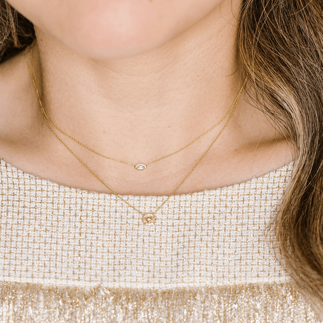Rose Gold-3^Evil Eye Gold Necklaces: Carly Michelle Diamond Evil Eye Necklace in Rose Gold