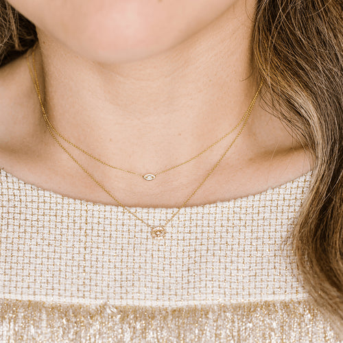 Rose Gold-3^Evil Eye Gold Necklaces: Carly Michelle Diamond Evil Eye Necklace in Rose Gold