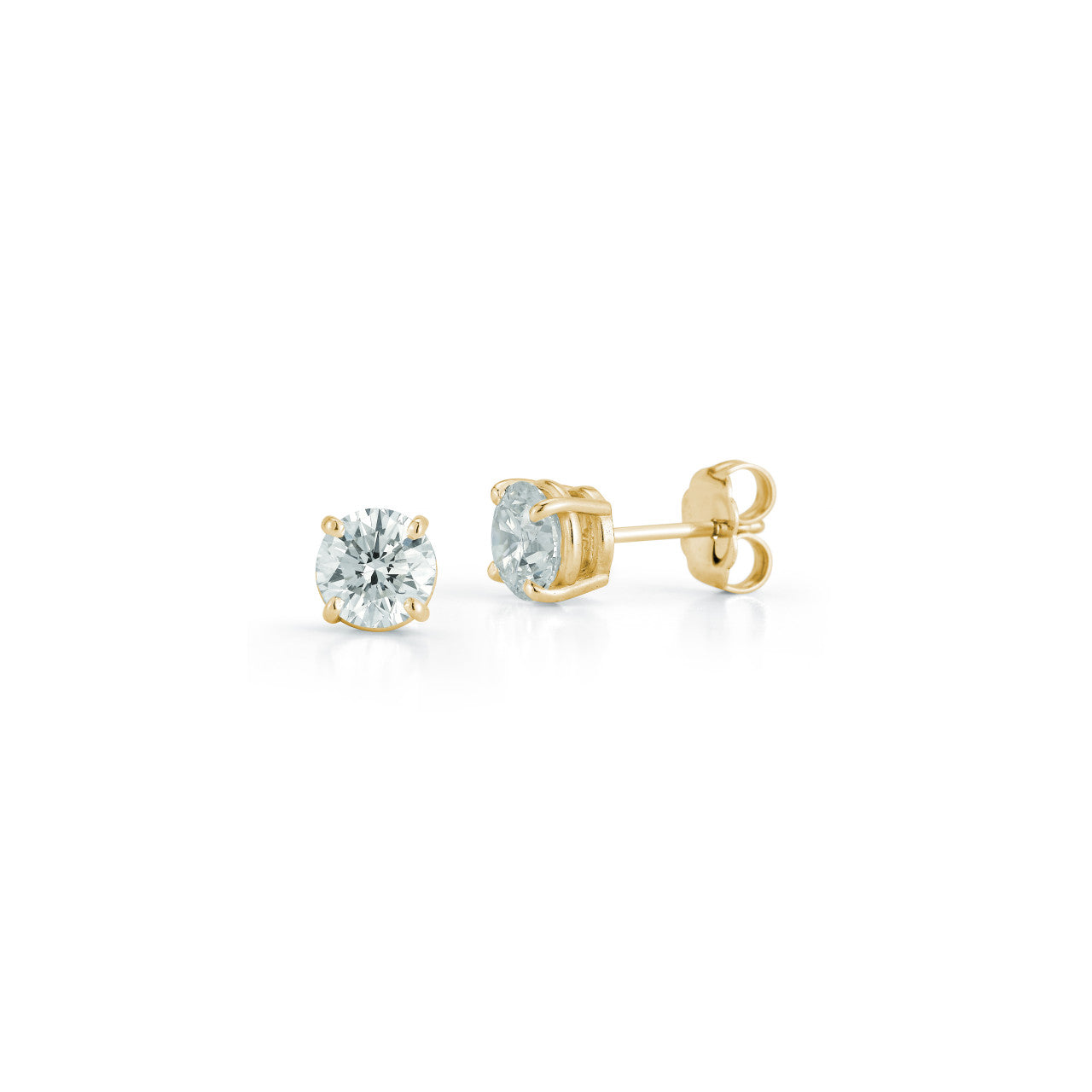 Yellow Gold-1^Diamond Stud Earrings - DRD Diamond Solitaire Studs 1.40 Ct. Total Weight in Yellow Gold. Four Prong Setting