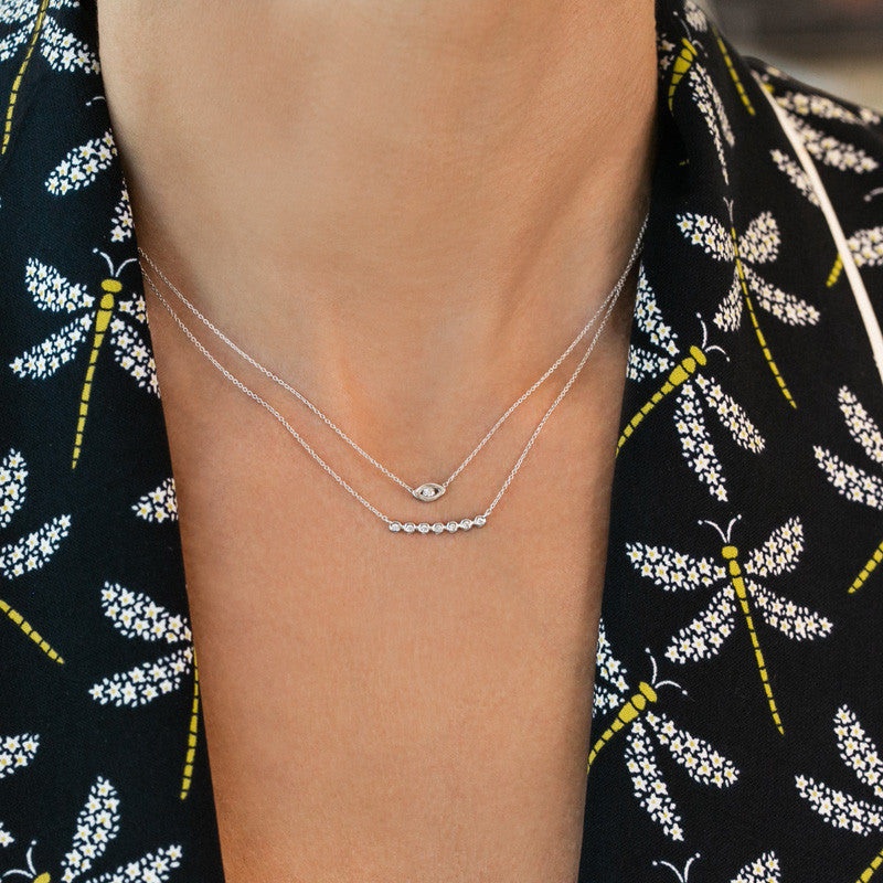 White Gold-2^Evil Eye Gold Necklaces: Carly Michelle Diamond Evil Eye Necklace in White Gold