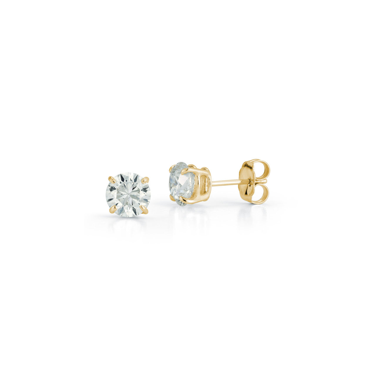 Yellow Gold-1^Diamond Stud Earrings - DRD Diamond Solitaire Studs 2.00 Ct. Total Weight in Yellow Gold. Four Prong Setting