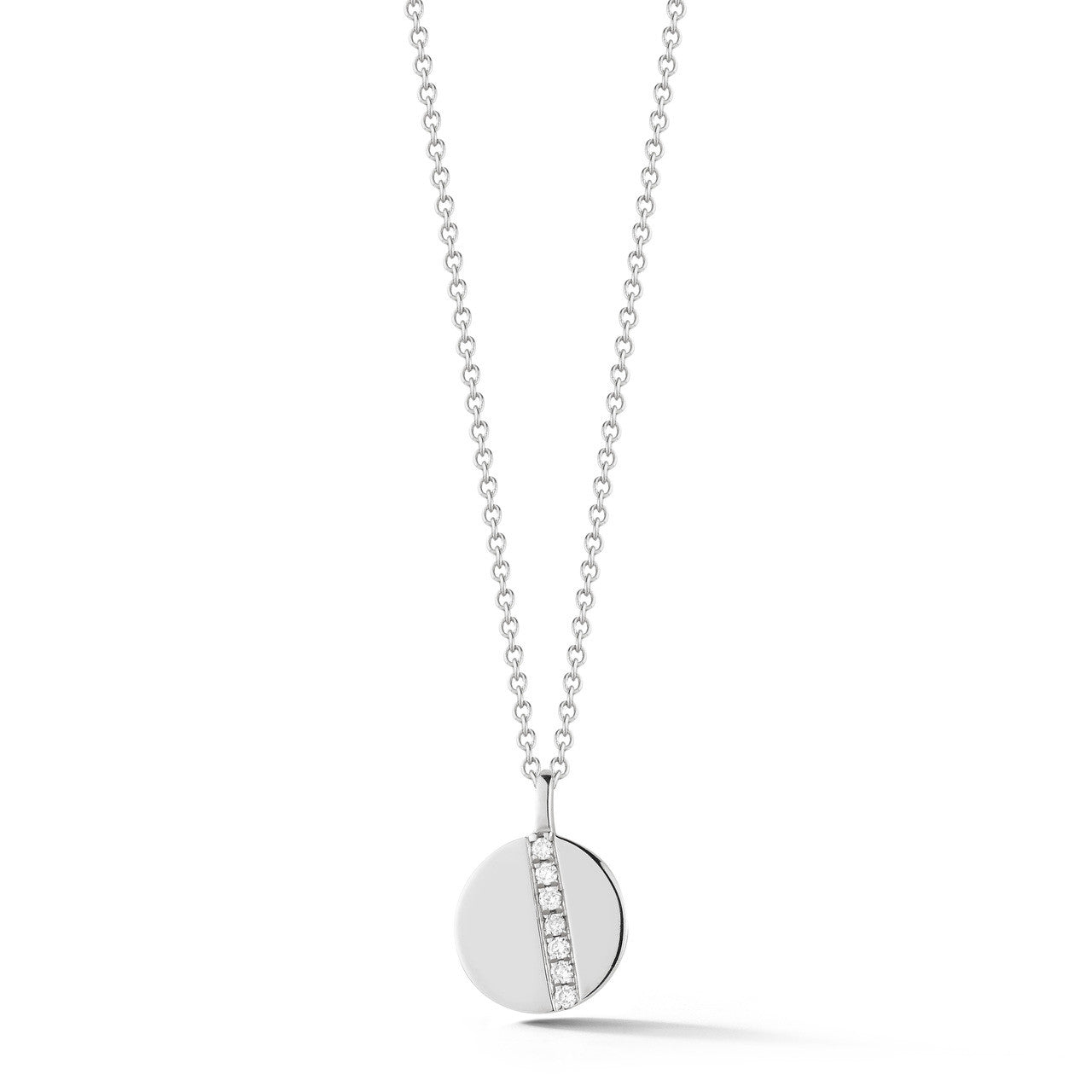 White Gold-1^Diamond Pendant Necklaces: Lauren Joy Diamond Row Disc Necklace in White Gold