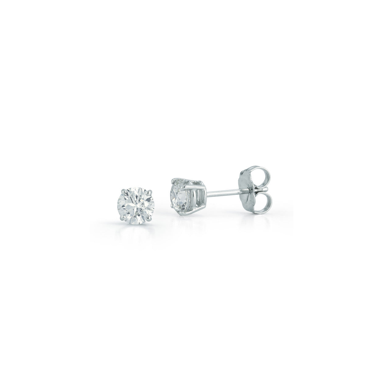 White Gold-1^Diamond Stud Earrings - DRD Diamond Solitaire Studs 1.00 Ct. Total Weight in White Gold. Four Prong Setting