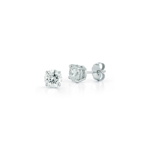 White Gold-1^Designer Diamond Studs: DRD Diamond Solitaire Studs 1.80 Ct. Total Weight in White Gold. Four Prong Setting