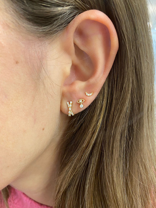 Rose Gold-2^Designer Stud Earrings: Lulu Jack Stacked Evil Eye Studs in Rose Gold
